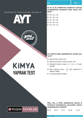 Pegem Akademi Yayıncılık AYT Kimya Yaprak Test Kolektif