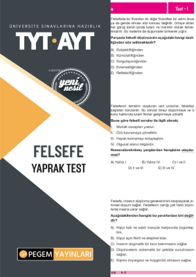 Pegem Akademi Yayıncılık Tyt-Ayt Felsefe Yaprak Test Kolektif