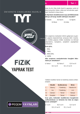 Pegem Akademi Yayıncılık TYT Fizik Yaprak Test Kolektif